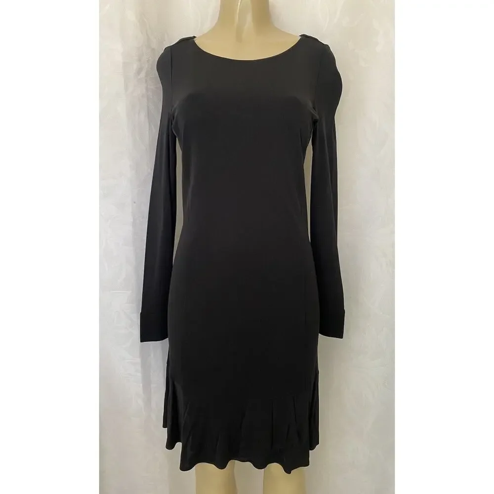 Tory Burch Foster Long Sleeve Ruffle Hem Black Dress Shift 32529 Round N…